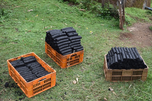 Ready briquettes after test production by Bungoma youth
